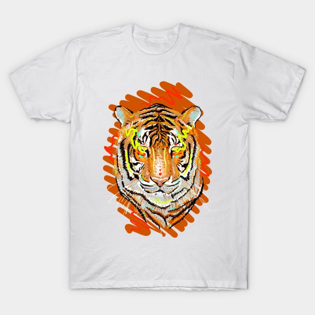 Freehand drawing of a tiger vector colorful illustration. Year of the tiger. T-Shirt by Razym